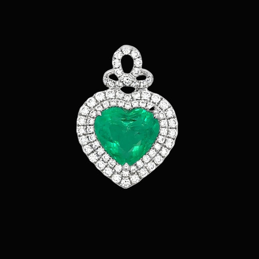 Contemporary Designer A.V. 4.15ct Colombian Emerald & Diamond 14K White Gold Pendant