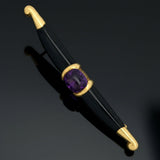 Estate Designer Amethyst & Onyx 18Kt Yellow Gold Brooch