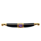 Estate Designer Amethyst & Onyx 18Kt Yellow Gold Brooch