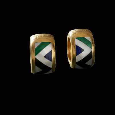 Estate Designer Asch Grossbardt Multi Color Gemstone Reversible 14K Yellow Gold Earrings
