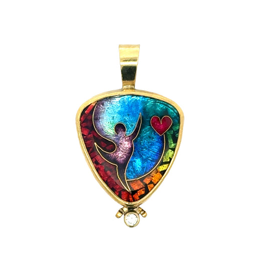Estate Designer Ricky Frank 18K/22K Diamond & Cloisonne Pendant