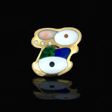 Estate Designer Asch Grossbardt Bunny Diamond & Multi Color Semi Precious 14K Yellow Gold Pendant