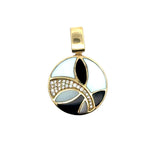 Designer Asch Grossbardt Diamond, Onyx, Mother of Pearl 14K Yellow Gold Pendant