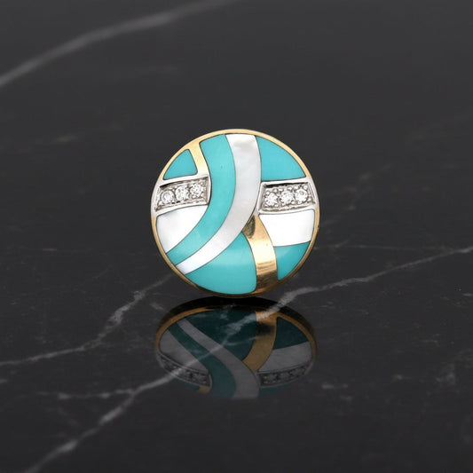 Designer Asch Grossbardt Diamond, Mother of Pearl, 14K Yellow/White Gold Pendant