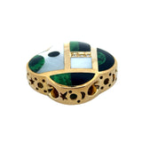 Designer Asch Grossbardt Mother of pearl, Turquoise, Malachite, Diamond, Onyx, Coral 14K Yellow Gold Pendant