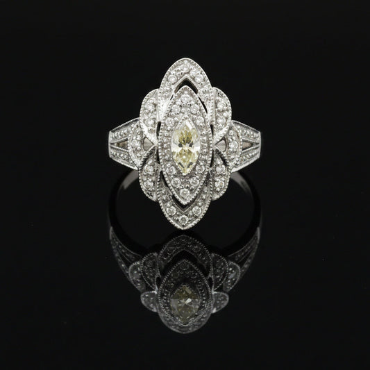 Vintage Filigree Diamond 14k White Gold Ring