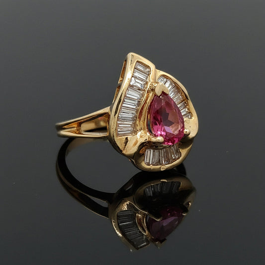 Vintage Pink Tourmaline & Diamond 14K Yellow/White Gold Ring