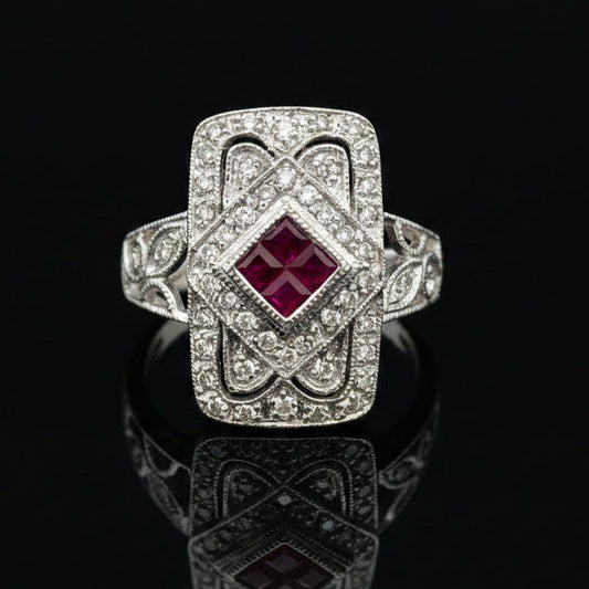 Vintage Ruby & Diamond 14K White Gold Ring