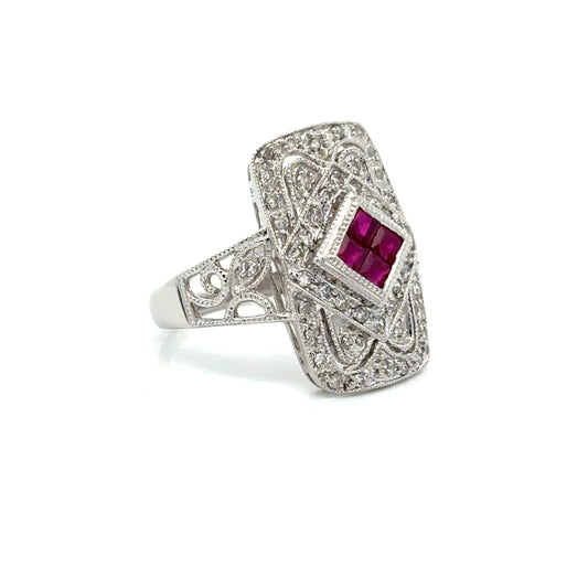 Vintage Ruby & Diamond 14K White Gold Ring