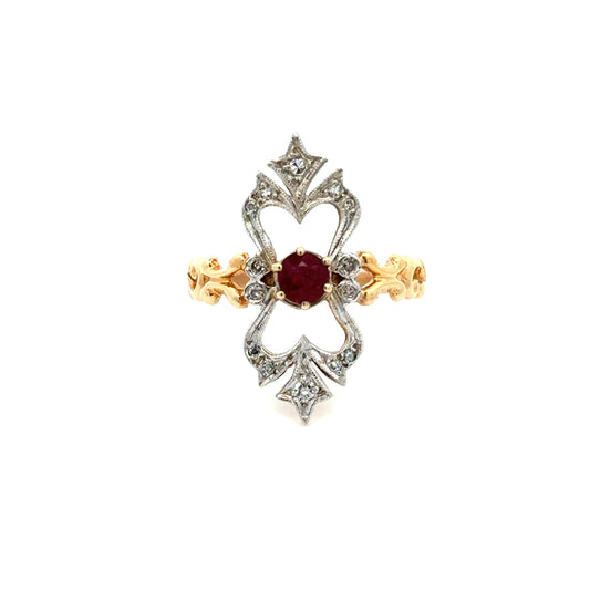 Vintage Ruby & Diamond 14K Yellow/White Gold Ring