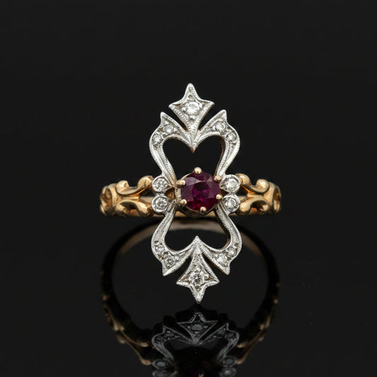 Vintage Ruby & Diamond 14K Yellow/White Gold Ring