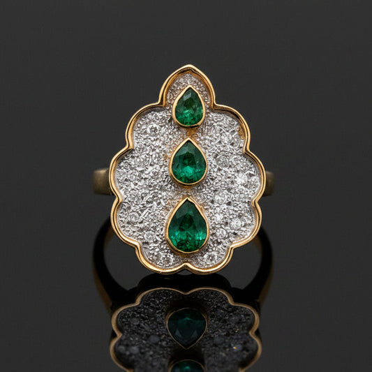 Vintage Emerald & Diamond 14K Yellow & White Gold Ring