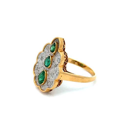 Vintage Emerald & Diamond 14K Yellow & White Gold Ring