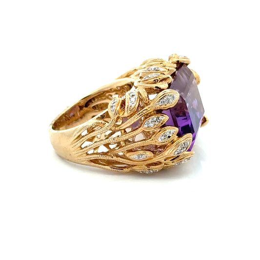 Vintage Diamond & Amethsyt 14K Yellow Gold Ring