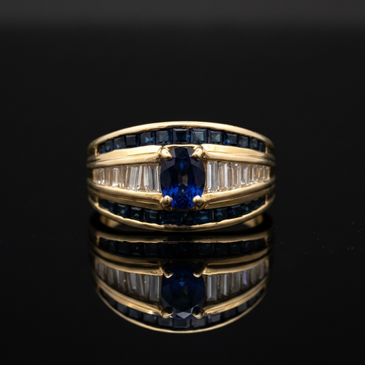 Vintage Fine Sapphire & Diamond 14K Yellow Gold Ring