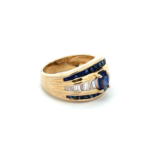 Vintage Fine Sapphire & Diamond 14K Yellow Gold Ring