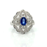 Vintage Fine Sapphire & Diamond 14K White Gold Ring