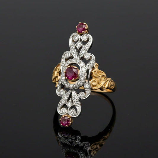 Vintage Ruby & Diamond 18k Yellow/White Gold Ring