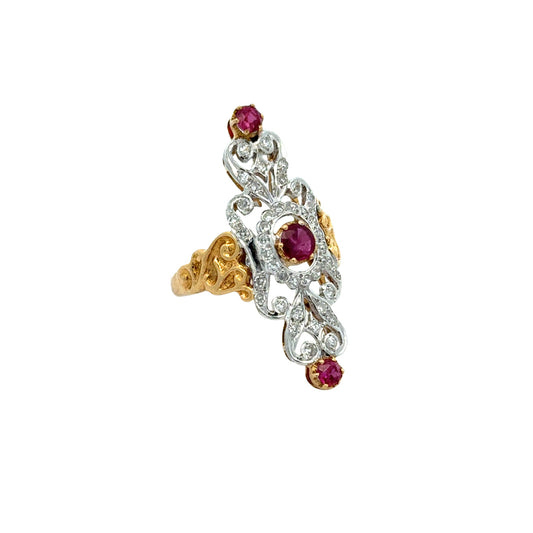 Vintage Ruby & Diamond 18k Yellow/White Gold Ring