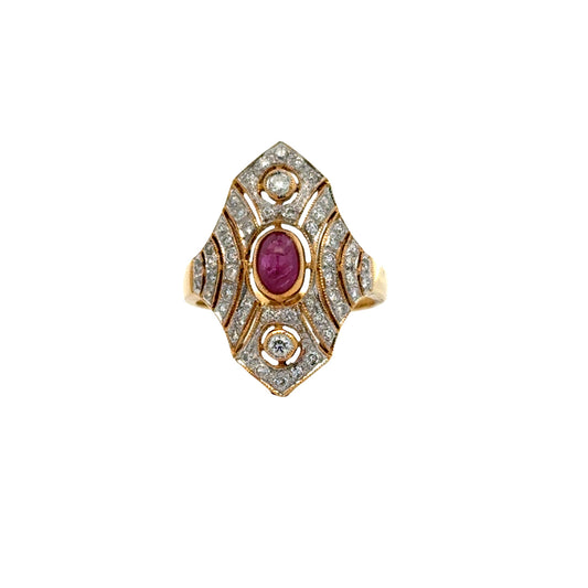 Vintage Ruby & Diamond 18k Yellow/White Gold Ring