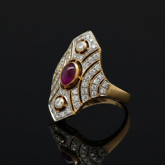 Vintage Ruby & Diamond 18k Yellow/White Gold Ring