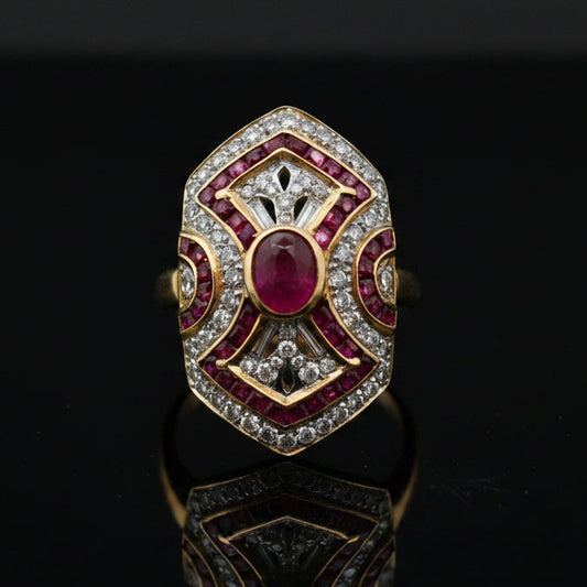 Vintage Ruby & Diamond 18k Yellow Gold Ring