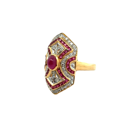 Vintage Ruby & Diamond 18k Yellow Gold Ring