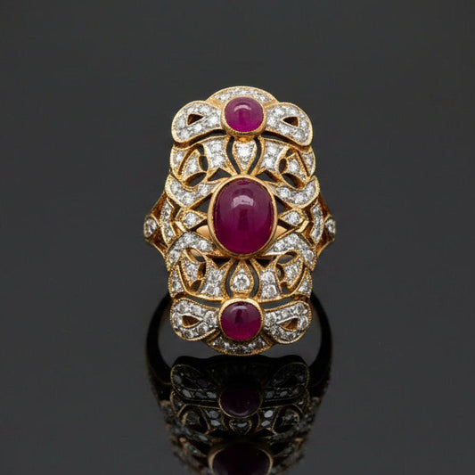 Vintage Ruby & Diamond 18k Yellow/White Gold Ring