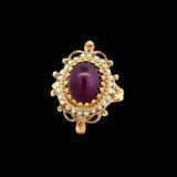 Vintage  Seed Pearl & 5.00 ct Ruby 10K Yellow Gold Ring