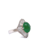 Estate Green Jade & Diamond Platinum Ring 12557