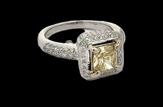 Estate 1.06 ct Natural Fancy Brownish Greenish Yellow (GIA) Diamond 18K White Gold Ring 14739