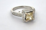 Estate 1.06 ct Natural Fancy Brownish Greenish Yellow (GIA) Diamond 18K White Gold Ring 14739