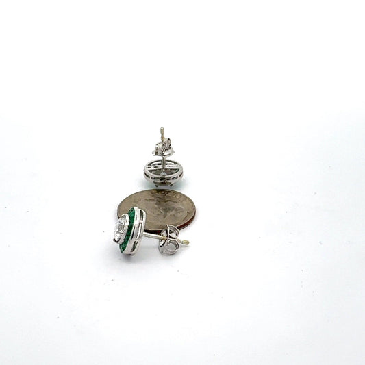 Emerald Earrings 18K White Gold (Center CZ)