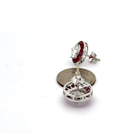 Ruby Earrings 18K White Gold Earrings (Center CZ)