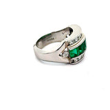 Estate Fine Emerald 2.10 cttw Diamond Platinum 3 Row Band 14801