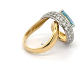 Estate Custom Italian Designer  Aquamarine Diamond Platinum 18K Yellow Gold Ring 14789