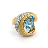 Estate Custom Italian Designer  Aquamarine Diamond Platinum 18K Yellow Gold Ring 14789