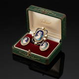 Mid Century French Limoge Portrait  " Asciore France" Enamel, Cultured Pearl Pendant/Brooch, Earring Set