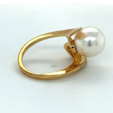 Estate Designer A & Z Pearl Co. 10mm Pearl Diamond Ring 13874