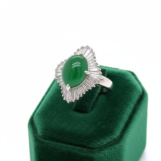 Green Jade & Diamond Platinum Ring