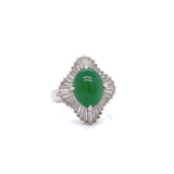 Estate Green Jade & Diamond Platinum Ring 12557