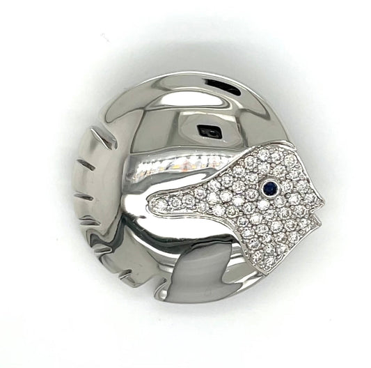 Estate 1.50cttw Diamond Sapphire Blowfish Brooch 13285