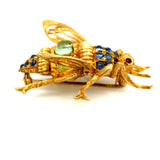 Estate Sapphire Ruby and Peridot 18K Yellow Gold Bee Pin 14071