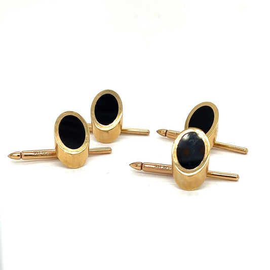 New Designer Lindsay & Co Onyx 14k Yellow Gold Shirt Studs (4) 13775