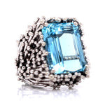 Custom Made Estate 20.20ct Aquamarine 18k White Gold Thistle Ring 12554