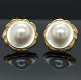 Estate Circa 1990 Mabe Blister Pearl 18K Gold Earrings 13868