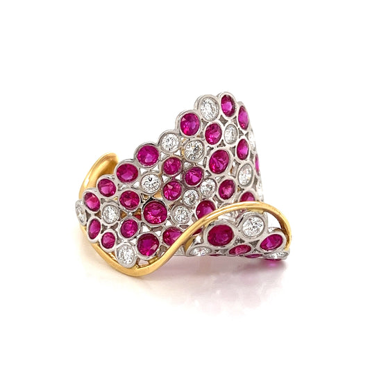 Estate Italian Designer Ruby Diamond Ring 12019