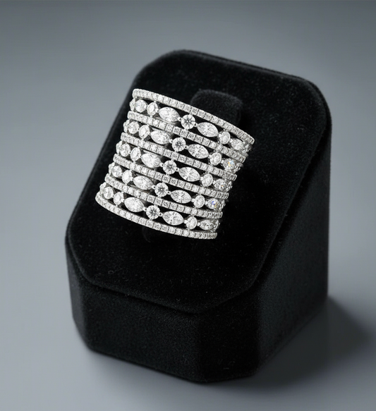 Multi Row Diamond 18K White Gold Ring