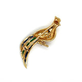 Estate Bird Diamond Sapphire Emerald Brooch 13290