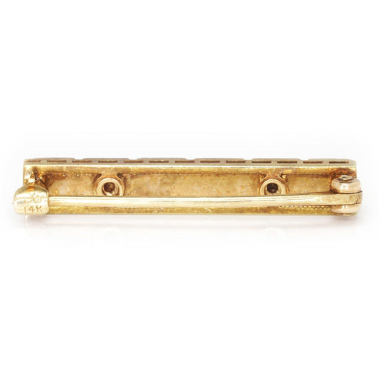 Vintage Pearl and Blue Enamel 14K Yellow Gold Brooch